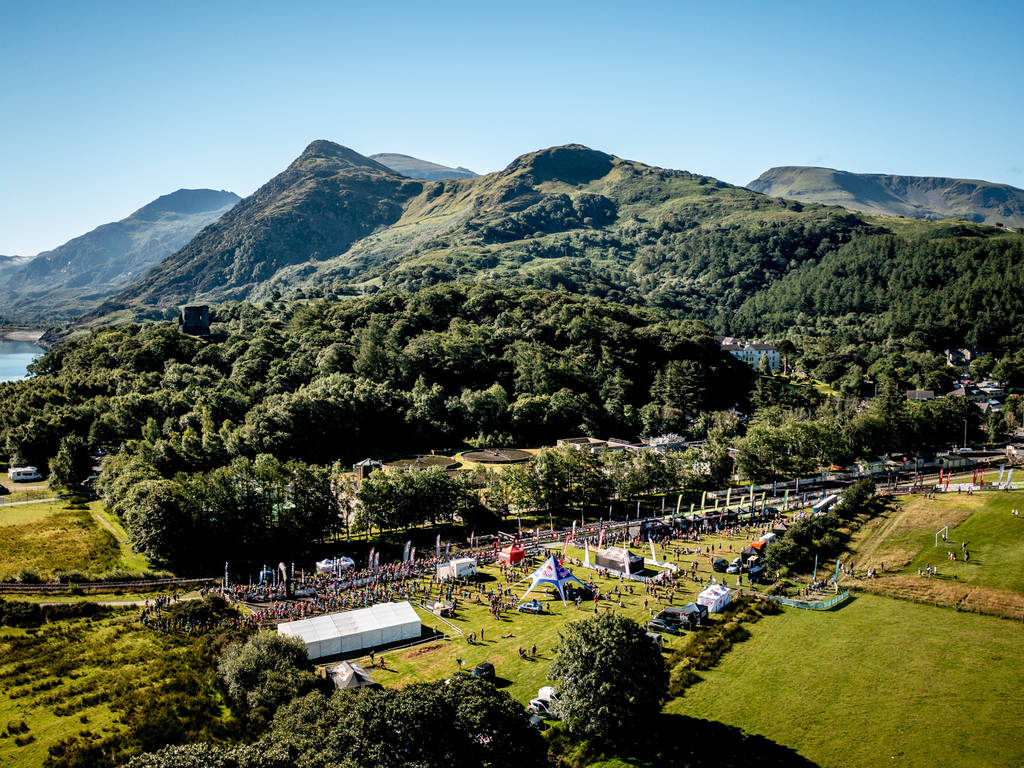 The event village for the XTERRA Snowdonia Trail Marathon in Llanberis, Wales