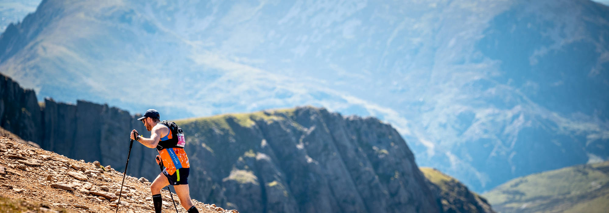 Runner on the Ultra Trail in Snowdonia, going uphill.